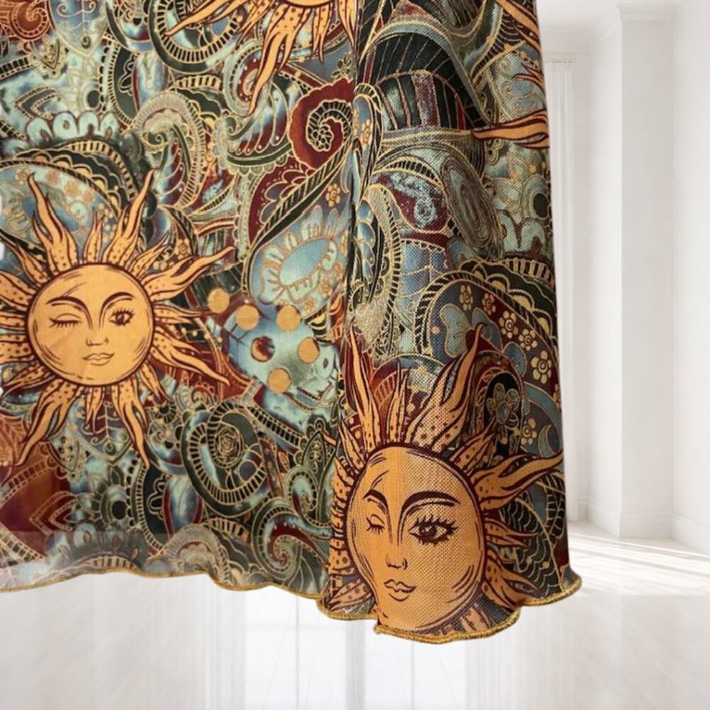 Shein Celestial Sun Print Mini Dress M | Y2K Boho Fairy Grunge Ruffle Hem - Picture 4 of 10
